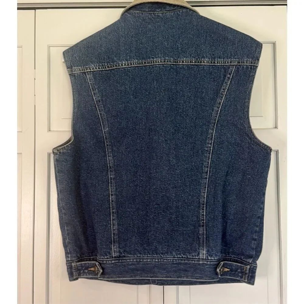 Claiborne Vintage denimโvest flannel lined with corduroy collar small - Picture 10 of 11